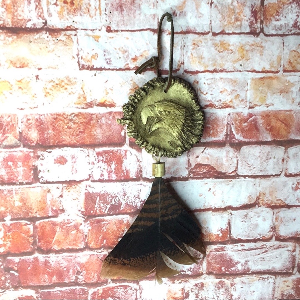 Hand Carved Native American Eagle Elk Antler Crown Feather Pendant Decor…